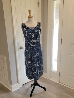 Talbots Navy and White Casual Midi Dress